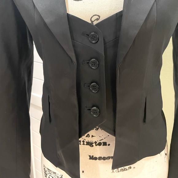 BCBGMaxAzria Tux Style Wool Cropped Blazer Built in Vest Black Shimmer Jacket XS - Picture 2 of 16